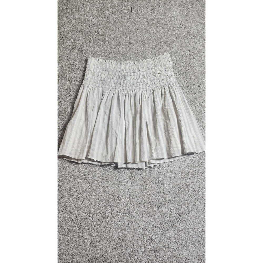 Madewell Striped Smocked Waist Lined Mini Skirt Blue White Cotton Pull On Boho M